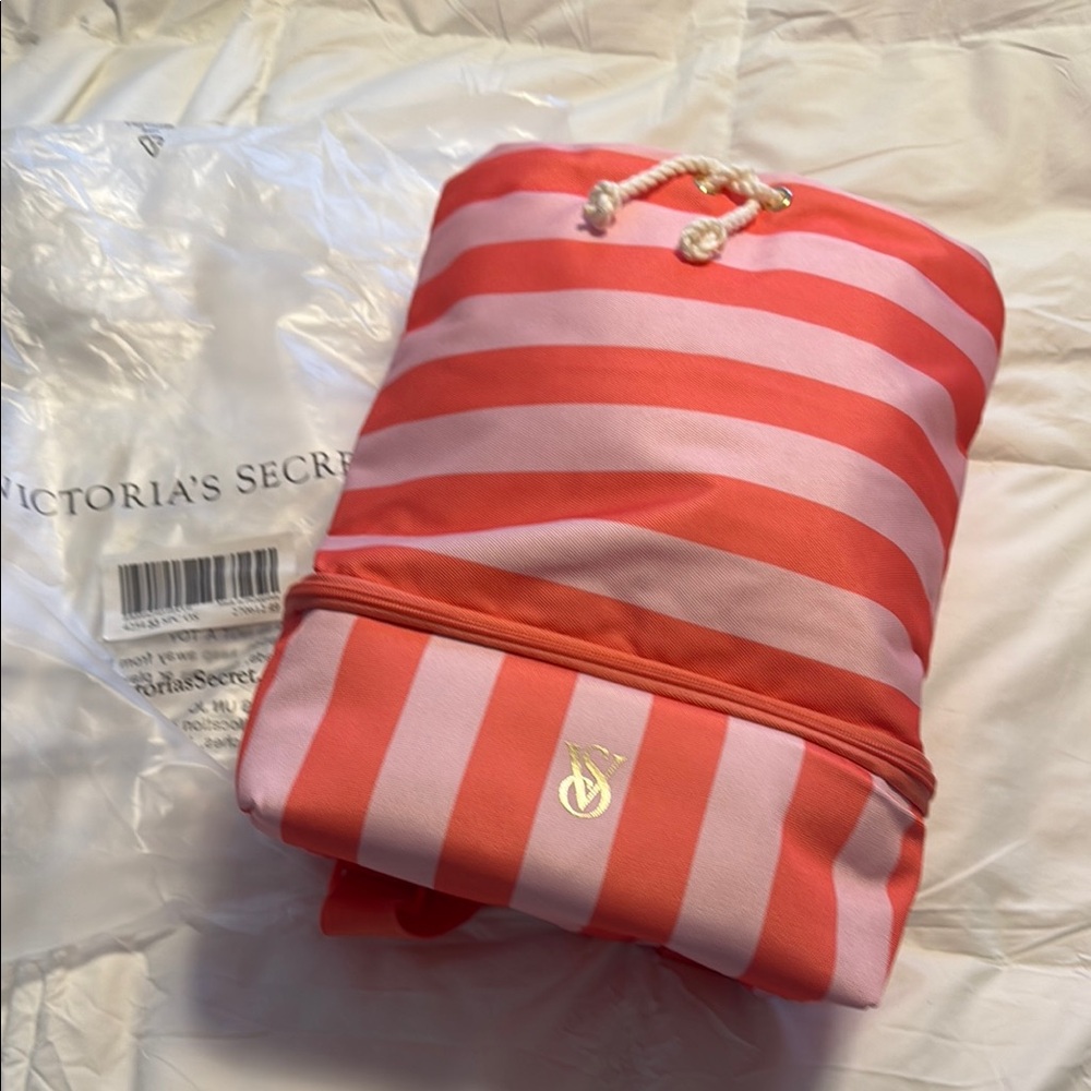 Victoria's Secret Pink and coral Striped Women's COOLER backpack 🎒